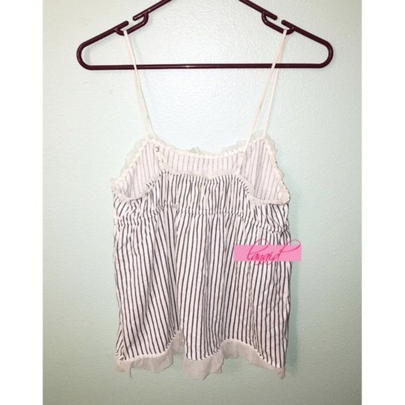 Vertical Striped Navy Lace Mesh Empire Waist Babydoll Flowy Sleeveless Tank Top - Picture 2 of 4